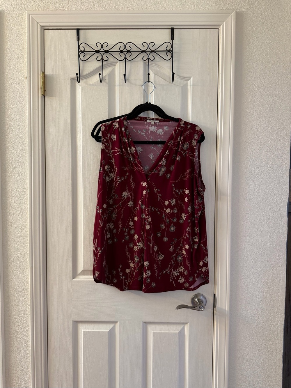 Beacon Burgundy Floral V-Neck Sleeveless Top